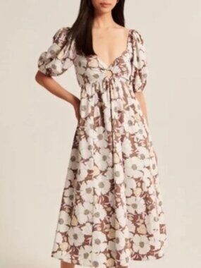 Abercrombie Floral O-Ring Puff Sleeve Midi Dress